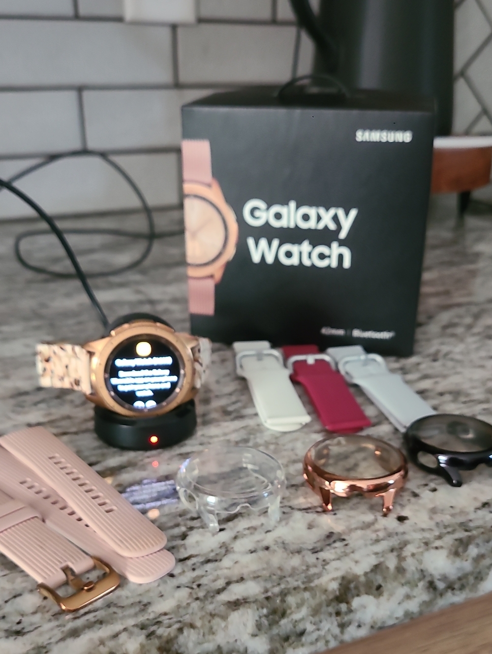 Samsung Galaxy Watch in Rose Gold with Pink and Cream Bands